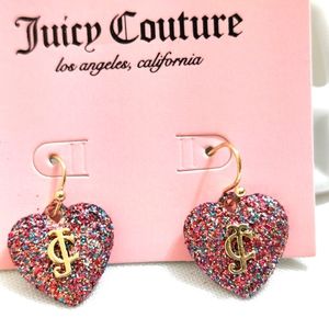 Juicy Couture Pink Iridescent Glitter Heart Drop Earrings